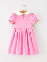 Girls Christmas Pink Bow & Christmas Tree Peter Pan Collar Dress - Rylee Faith Designs - Flyclothing LLC