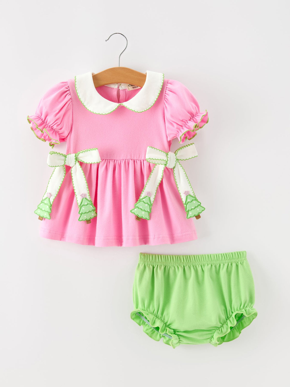 Baby Girls Christmas Pink Bow Christmas Tree Top & Bloomer Set - Rylee Faith Designs - Flyclothing LLC