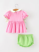 Baby Girls Christmas Pink Bow Christmas Tree Top & Bloomer Set - Rylee Faith Designs - Flyclothing LLC
