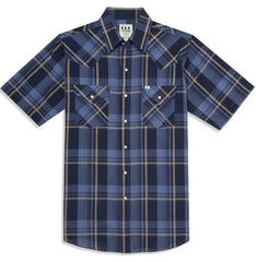 Men's Ely Cattleman Short Sleeve Plaid Western Snap Shirt- Blue & Brown