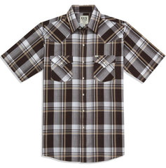 Men's Ely Cattleman Short Sleeve Plaid Western Snap Shirt- Blue & Brown - Ely Cattleman