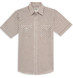 Men's Ely Cattleman Short Sleeve Plaid Western Snap Shirt- Brown & Navy - Ely Cattleman