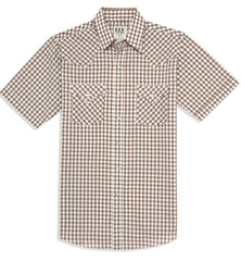 Men's Ely Cattleman Short Sleeve Plaid Western Snap Shirt- Brown & Navy - Ely Cattleman