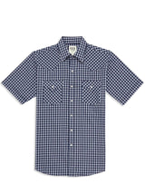 Men's Ely Cattleman Short Sleeve Plaid Western Snap Shirt- Brown & Navy - Ely Cattleman - Flyclothing LLC