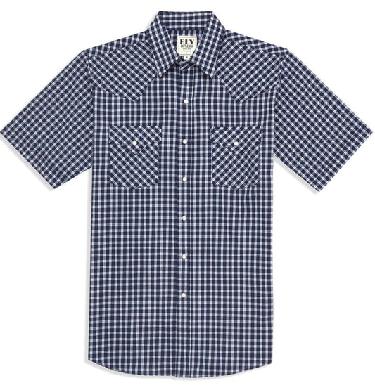 Men's Ely Cattleman Short Sleeve Plaid Western Snap Shirt- Brown & Navy - Ely Cattleman