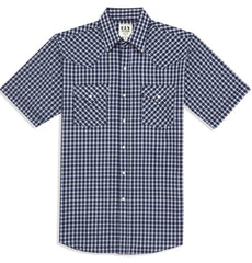Men's Ely Cattleman Short Sleeve Plaid Western Snap Shirt- Brown & Navy - Ely Cattleman