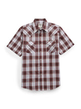 Men's Ely Cattleman Short Sleeve Plaid Western Snap Shirt- Burgundy & Navy - Ely Cattleman - Flyclothing LLC