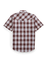 Men's Ely Cattleman Short Sleeve Plaid Western Snap Shirt- Burgundy & Navy - Ely Cattleman - Flyclothing LLC