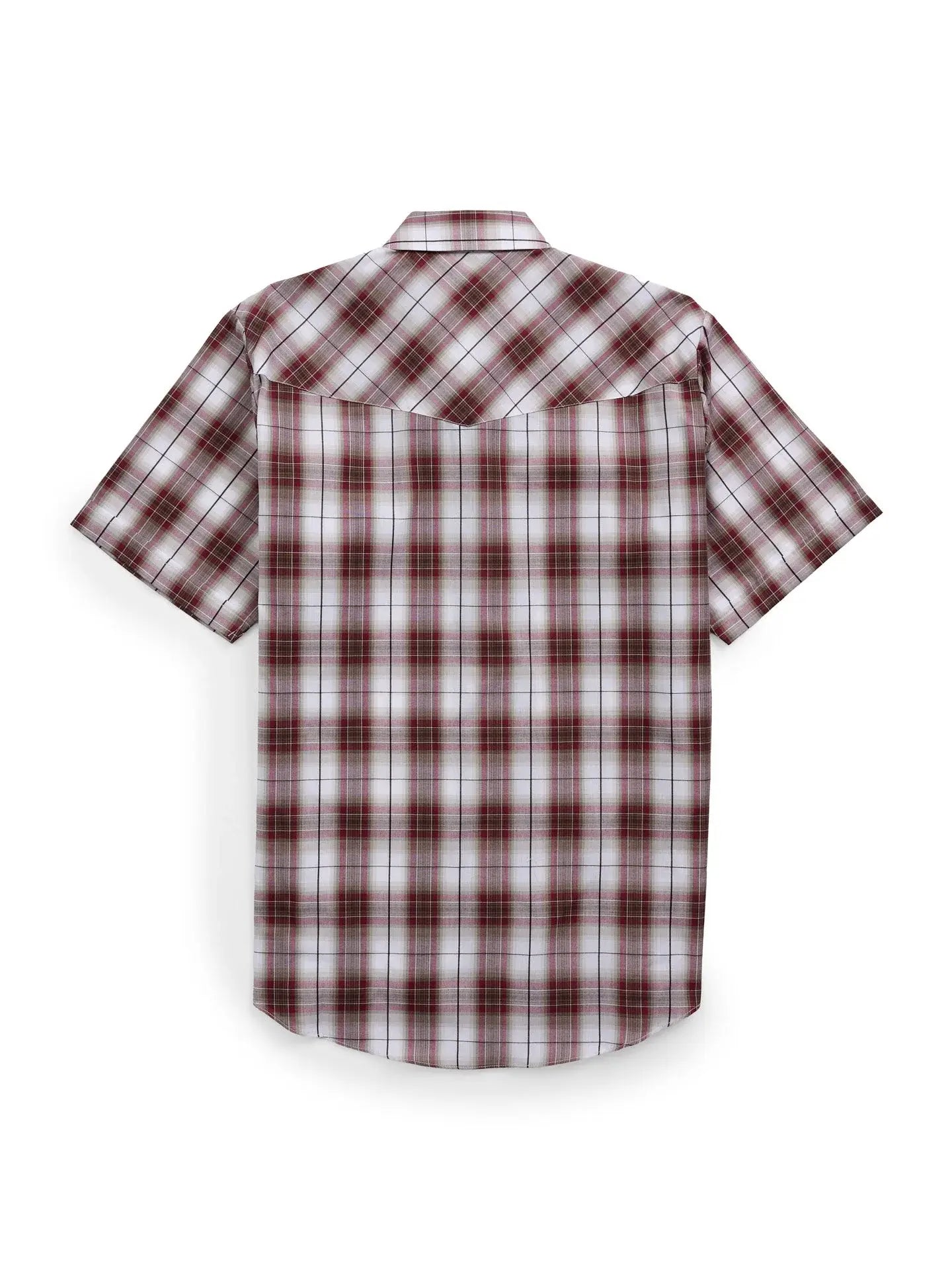 Men's Ely Cattleman Short Sleeve Plaid Western Snap Shirt- Burgundy & Navy - Ely Cattleman - Flyclothing LLC