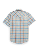 Men's Ely Cattleman Short Sleeve Plaid Western Snap Shirt- Light Blue & Rust - Ely Cattleman - Flyclothing LLC