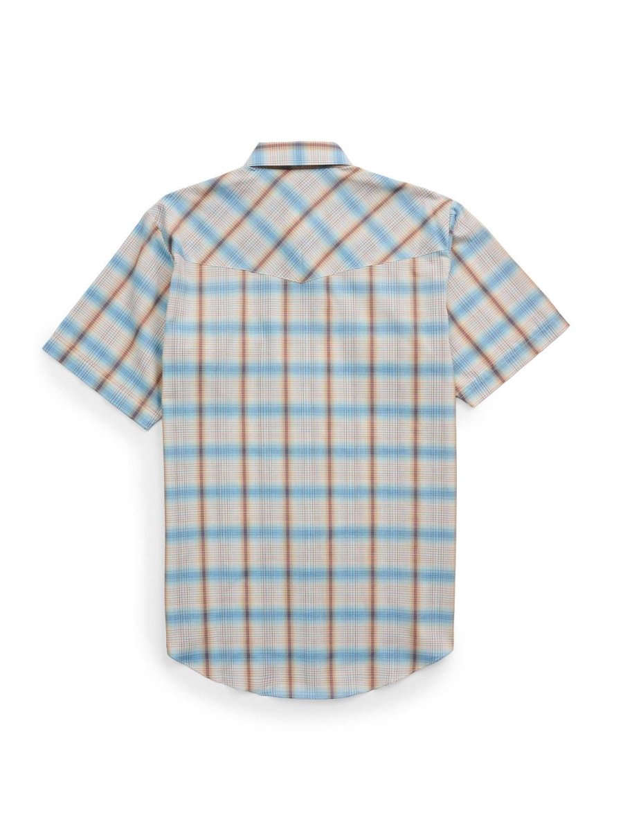 Men's Ely Cattleman Short Sleeve Plaid Western Snap Shirt- Light Blue & Rust - Ely Cattleman - Flyclothing LLC