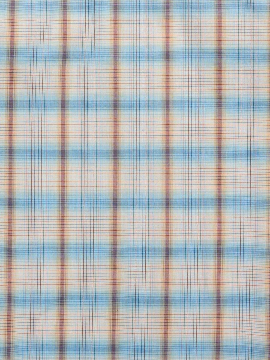 Men's Ely Cattleman Short Sleeve Plaid Western Snap Shirt- Light Blue & Rust - Ely Cattleman - Flyclothing LLC