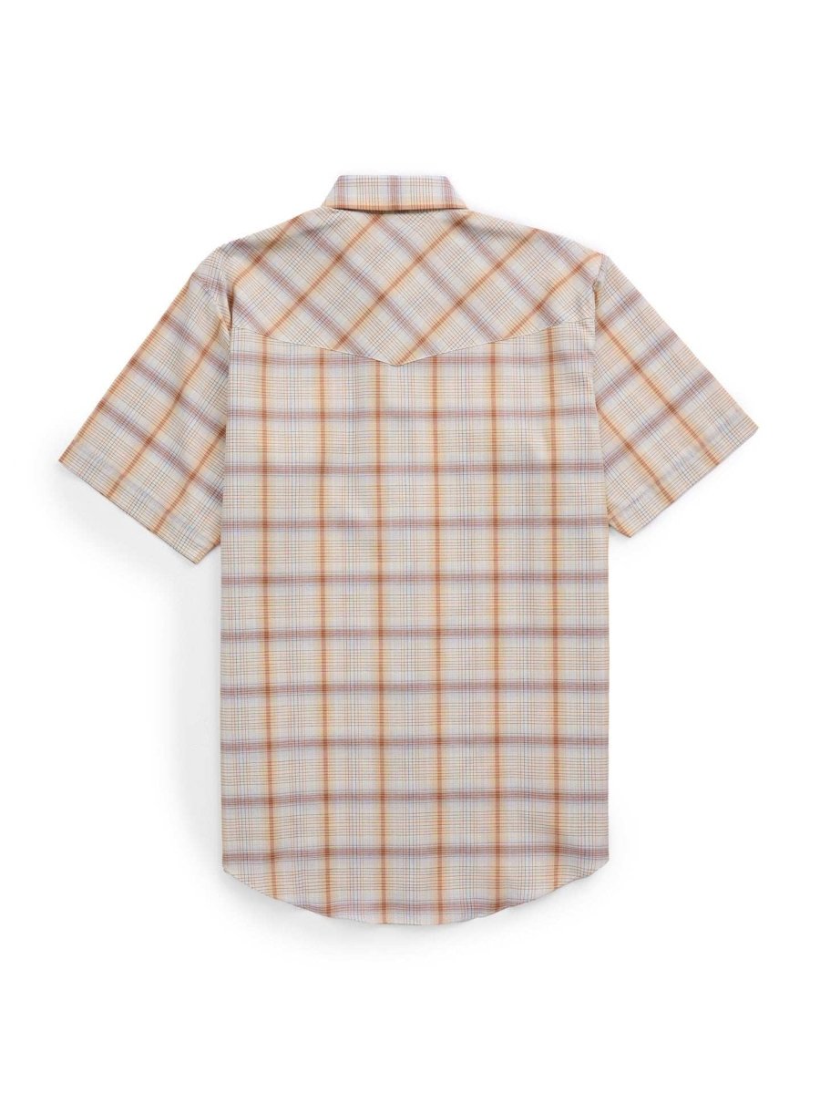 Men's Ely Cattleman Short Sleeve Plaid Western Snap Shirt- Light Blue & Rust - Ely Cattleman - Flyclothing LLC