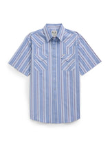 Men's Ely Cattleman Short Sleeve Stripe Western Snap Shirt- Rust & Chambray Blue - Ely Cattleman - Flyclothing LLC