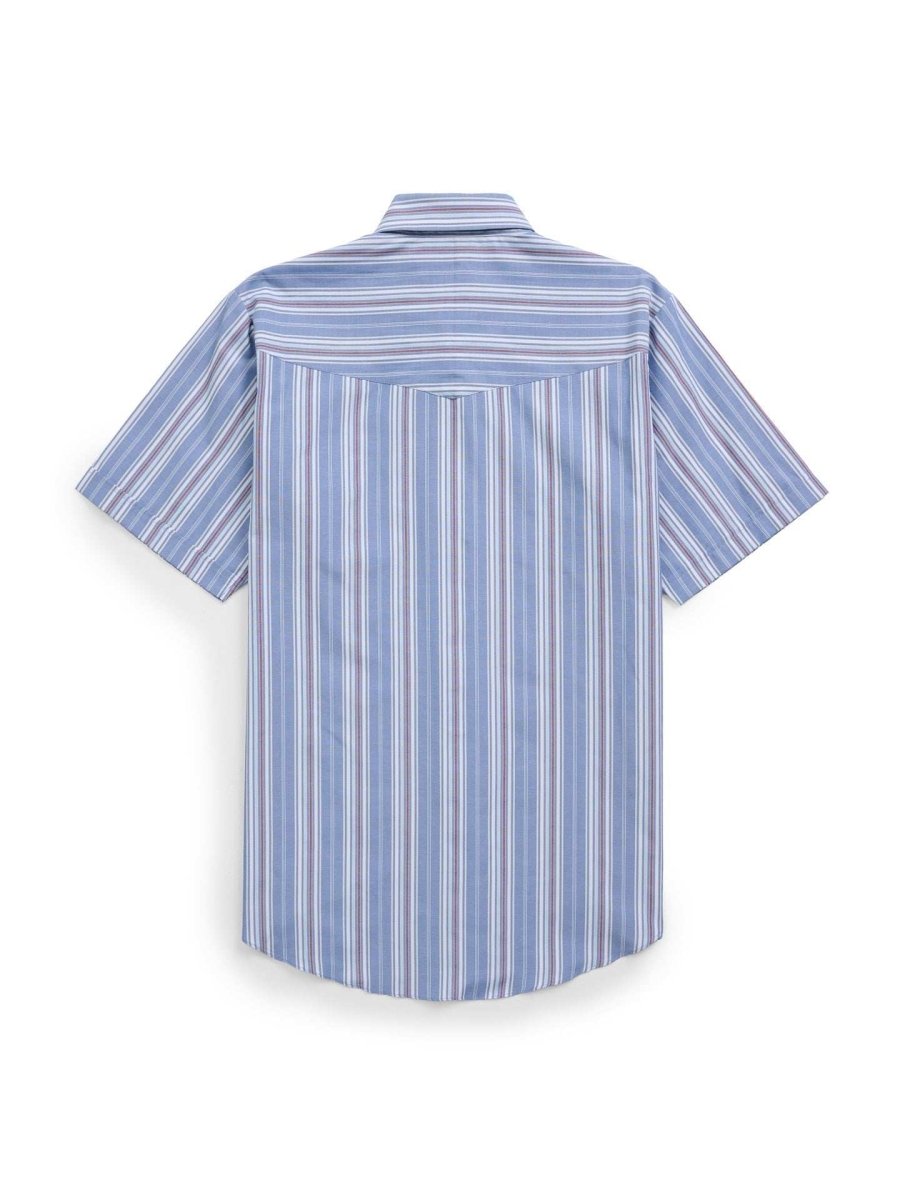 Men's Ely Cattleman Short Sleeve Stripe Western Snap Shirt- Rust & Chambray Blue - Ely Cattleman - Flyclothing LLC