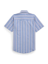 Men's Ely Cattleman Short Sleeve Stripe Western Snap Shirt- Rust & Chambray Blue - Ely Cattleman - Flyclothing LLC