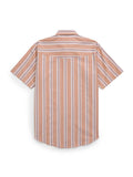 Men's Ely Cattleman Short Sleeve Stripe Western Snap Shirt- Rust & Chambray Blue - Ely Cattleman