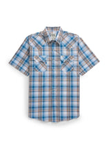 Men's Ely Cattleman Short Sleeve Plaid Western Snap Shirt- Melon & Navy - Ely Cattleman - Flyclothing LLC