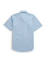 Men's Ely Cattleman Short Sleeve Stripe Western Snap Shirt- Blue & Tan - Ely Cattleman - Flyclothing LLC