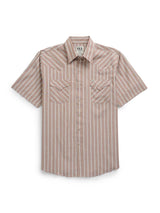 Men's Ely Cattleman Short Sleeve Stripe Western Snap Shirt- Blue & Tan - Ely Cattleman - Flyclothing LLC