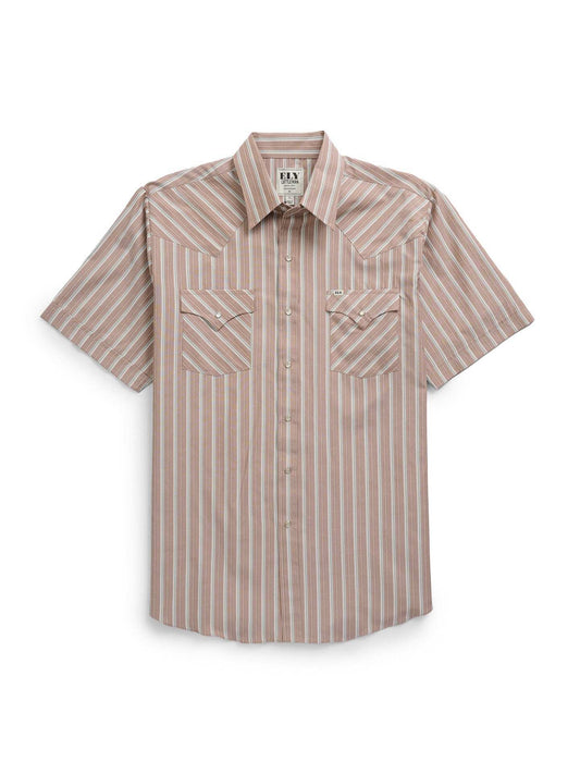 Men's Ely Cattleman Short Sleeve Stripe Western Snap Shirt- Blue & Tan - Ely Cattleman - Flyclothing LLC