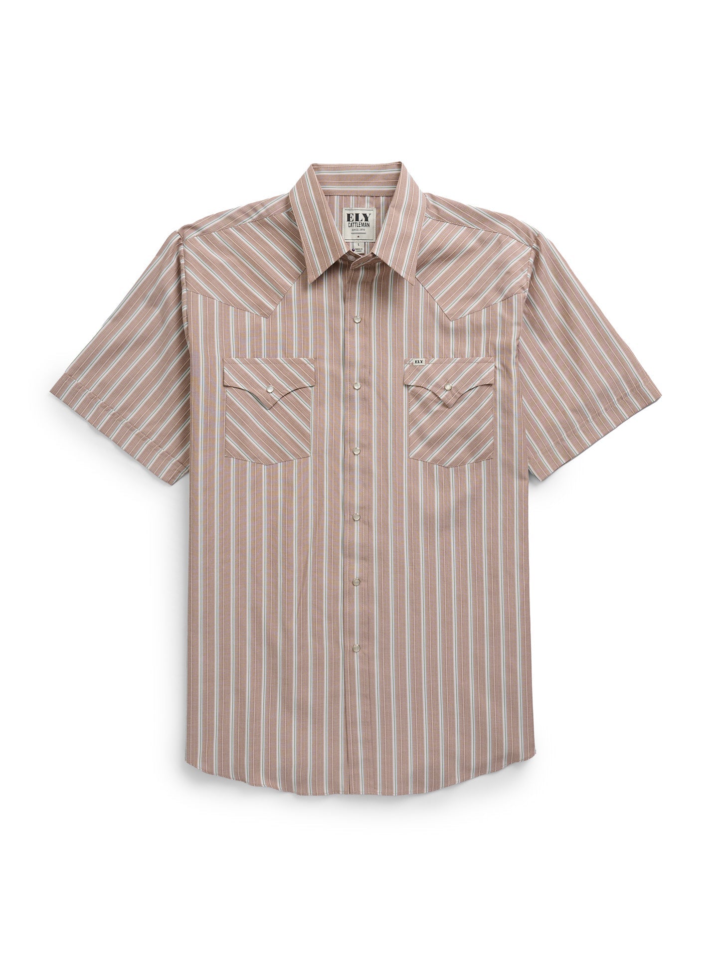 Men's Ely Cattleman Short Sleeve Stripe Western Snap Shirt- Tan