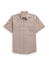 Men's Ely Cattleman Short Sleeve Stripe Western Snap Shirt- Tan