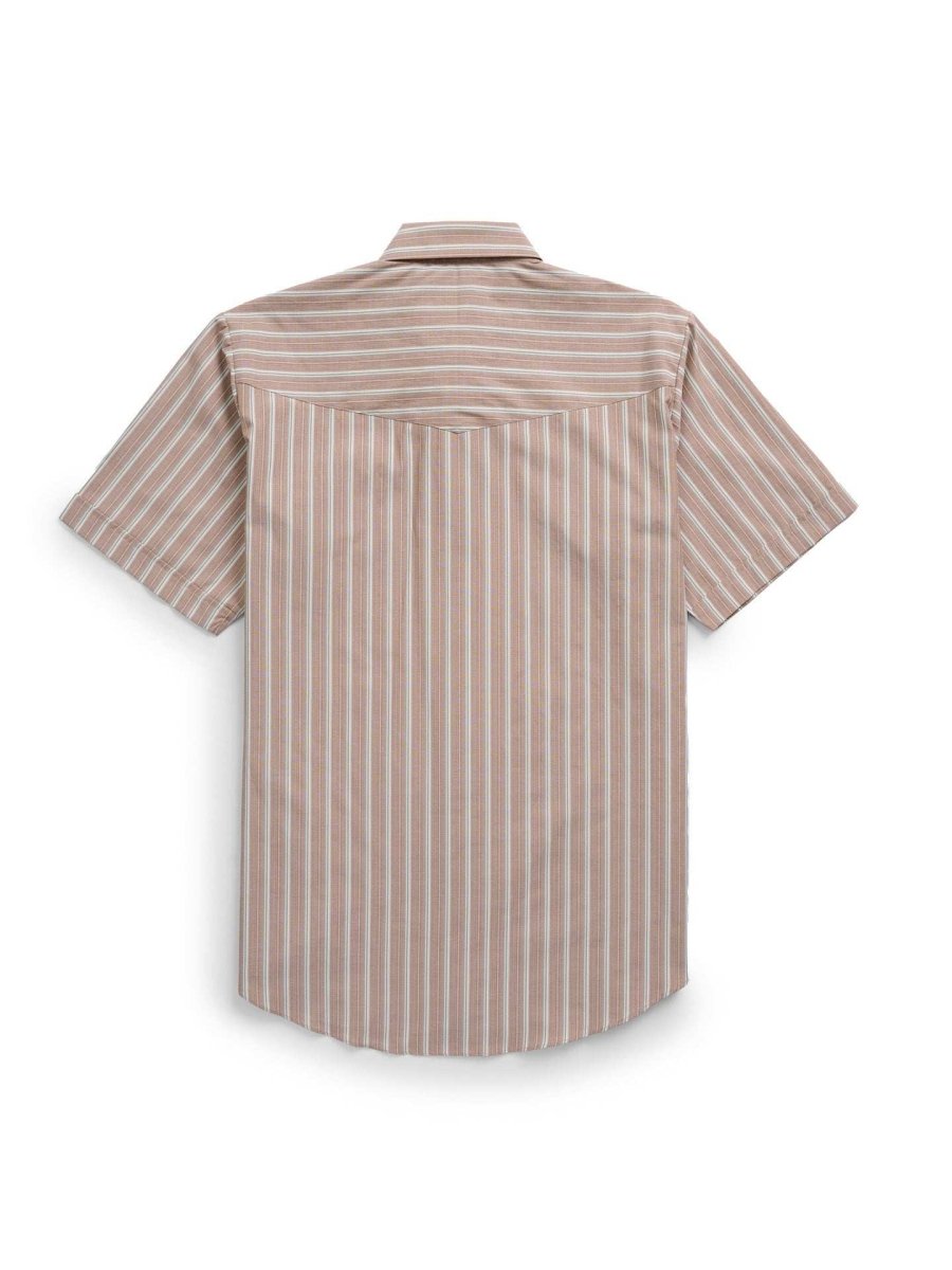 Men's Ely Cattleman Short Sleeve Stripe Western Snap Shirt- Blue & Tan - Ely Cattleman - Flyclothing LLC