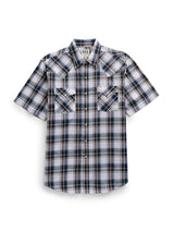 Men's Ely Cattleman Short Sleeve Plaid Western Snap Shirt- Ecru & Navy