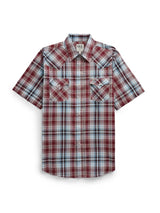 Men's Ely Cattleman Short Sleeve Burgundy Plaid Western Snap Shirt - Ely Cattleman - Flyclothing LLC