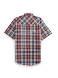 Men's Ely Cattleman Short Sleeve Burgundy Plaid Western Snap Shirt - Ely Cattleman