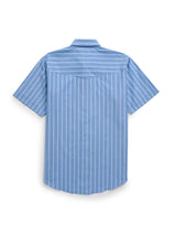 Men's Ely Cattleman Short Sleeve Americana Stripe Western Snap Shirt- Red & Blue