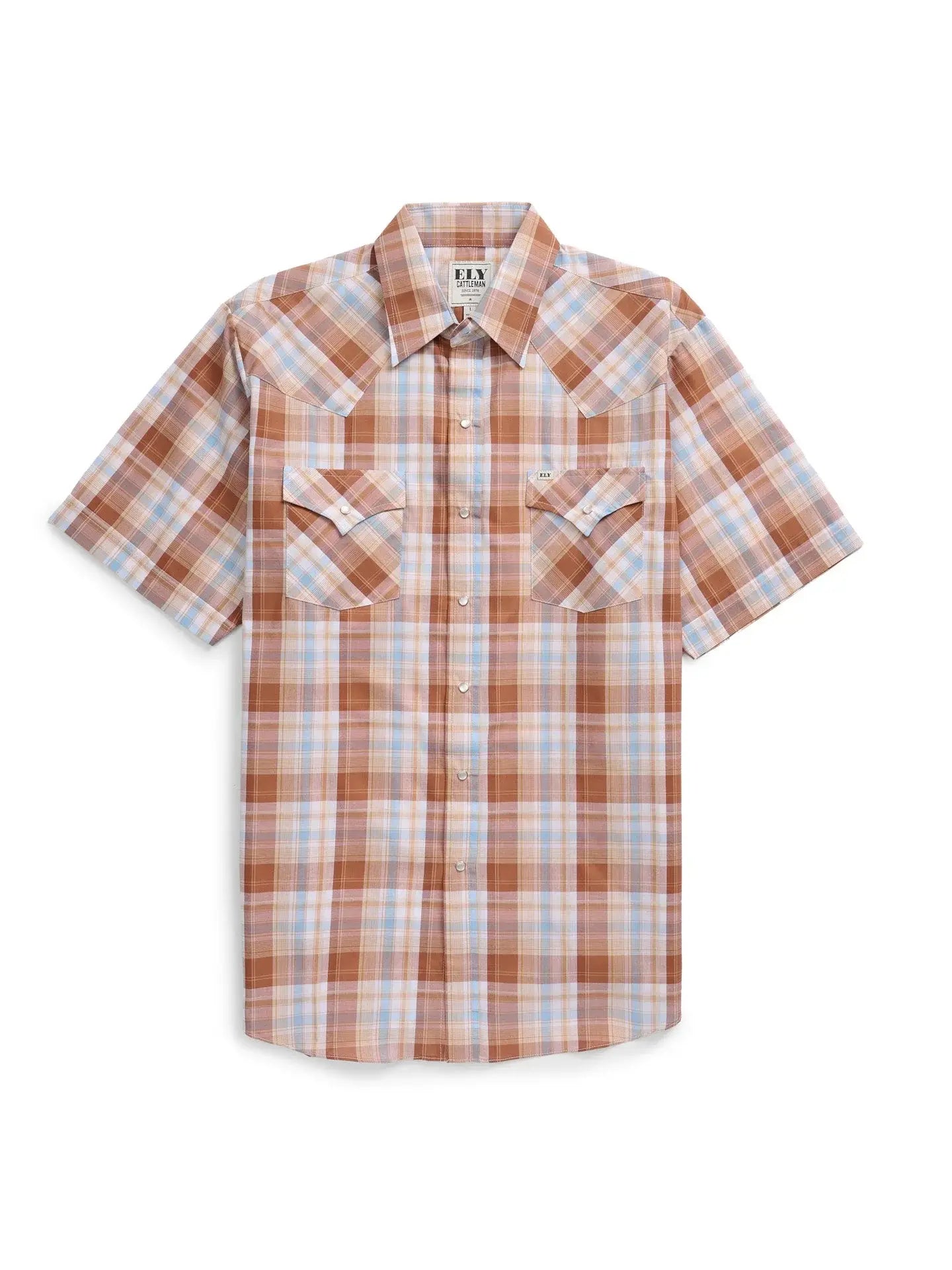 Men's Ely Cattleman Short Sleeve Gold Plaid Western Snap Shirt - Ely Cattleman - Flyclothing LLC