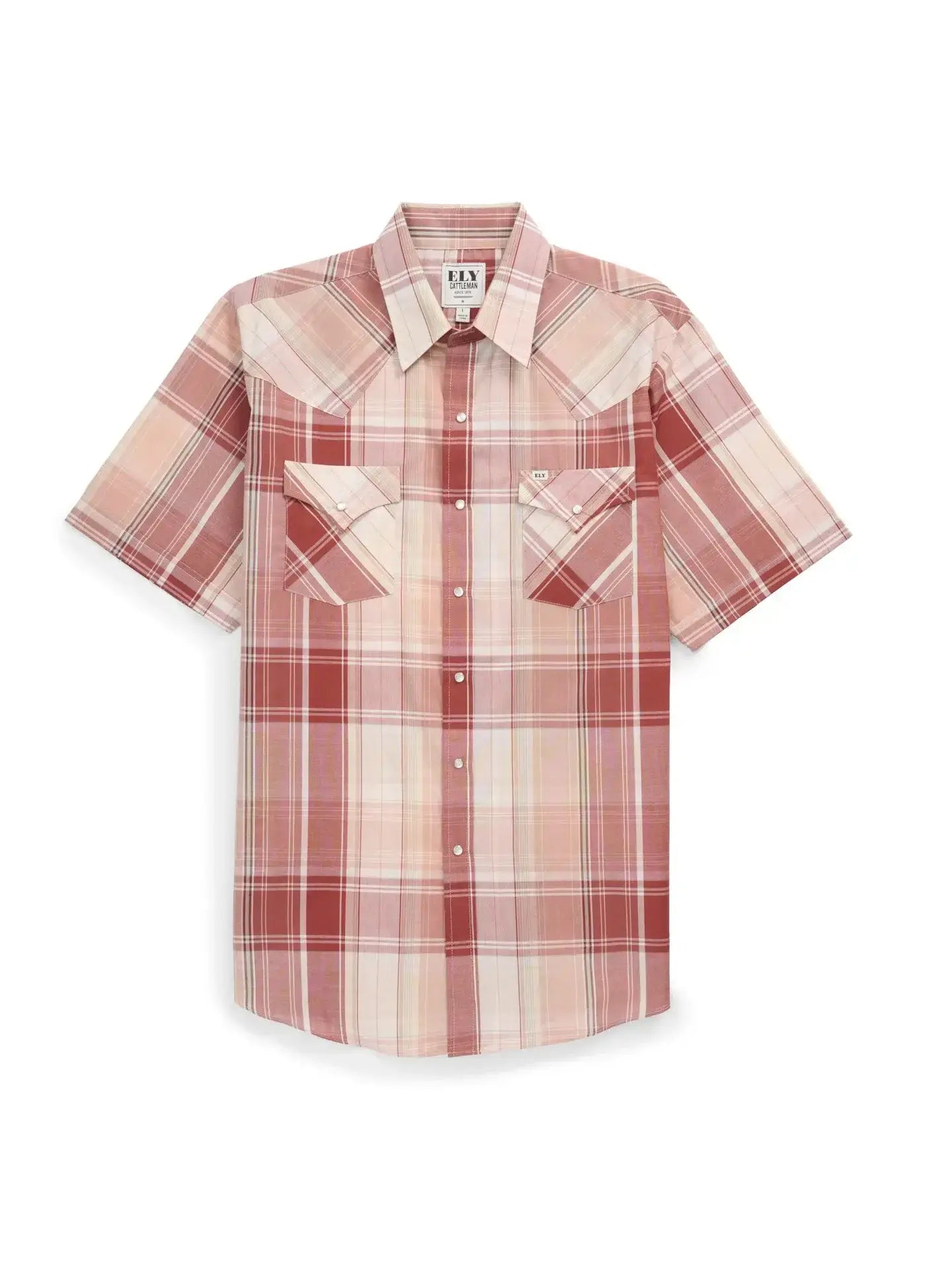 Men's Ely Cattleman Short Sleeve Copper Plaid Western Snap Shirt - Ely Cattleman - Flyclothing LLC