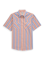 Men's Ely Cattleman Short Sleeve Blue Stripe Western Snap Shirt