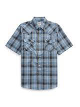 Men's Ely Cattleman Short Sleeve Stone Blue Plaid Western Snap Shirt - Ely Cattleman - Flyclothing LLC