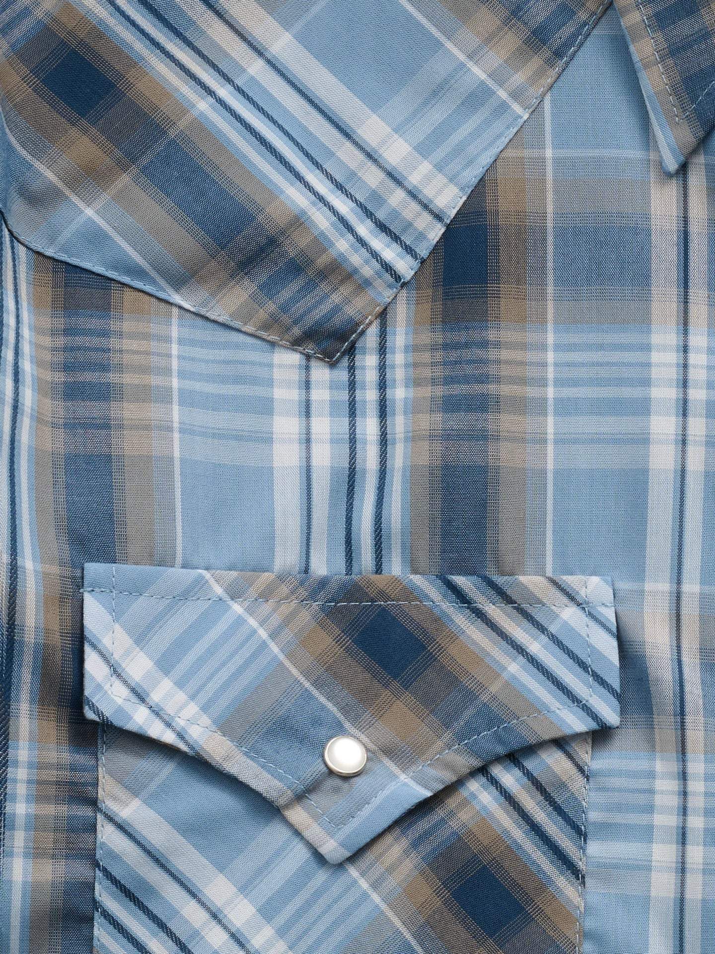 Men's Ely Cattleman Short Sleeve Stone Blue Plaid Western Snap Shirt - Ely Cattleman - Flyclothing LLC