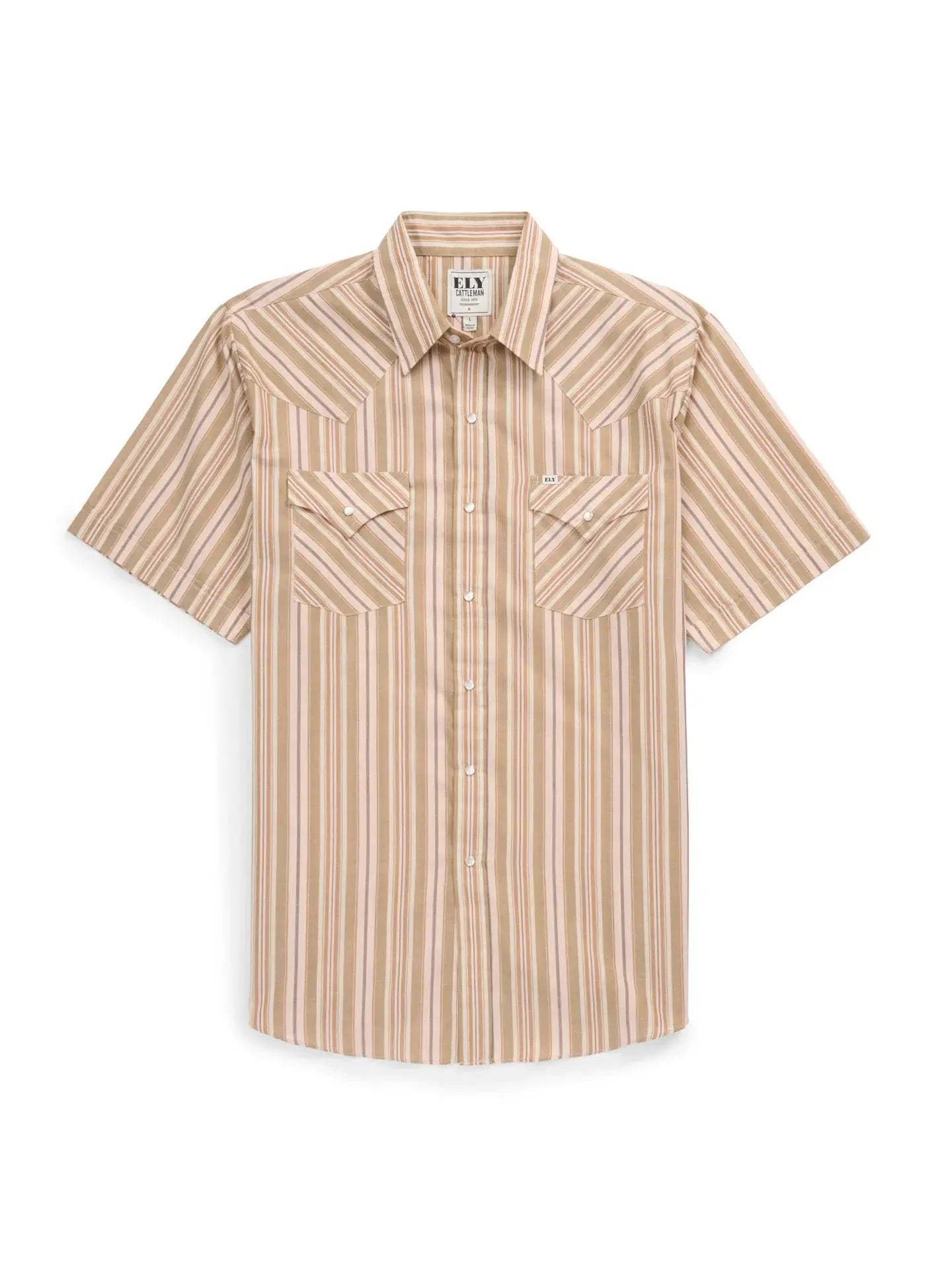Men's Ely Cattleman Short Sleeve Olive Stripe Western Snap Shirt - Ely Cattleman - Flyclothing LLC