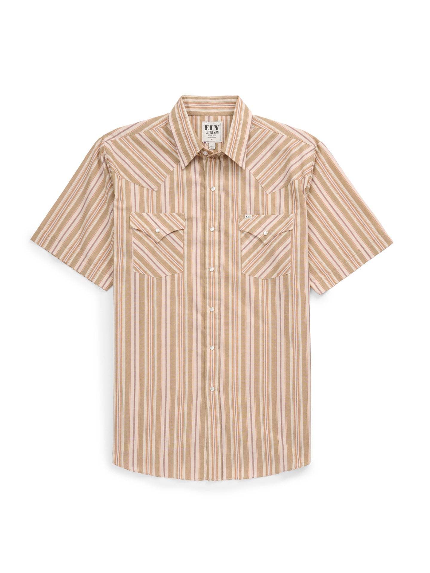Men's Ely Cattleman Short Sleeve Olive Stripe Western Snap Shirt - Ely Cattleman - Flyclothing LLC