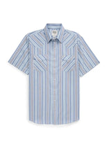 Men's Ely Cattleman Short Sleeve Stone Blue Stripe Western Snap Shirt - Ely Cattleman - Flyclothing LLC