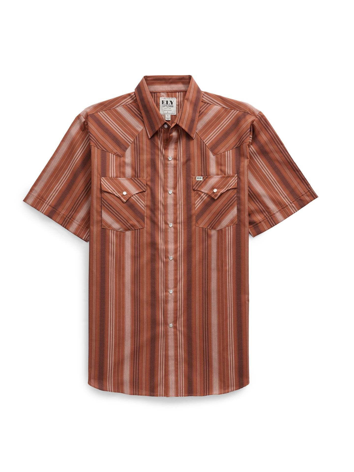 Men's Ely Cattleman Short Sleeve Rust Stripe Western Snap Shirt - Ely Cattleman - Flyclothing LLC