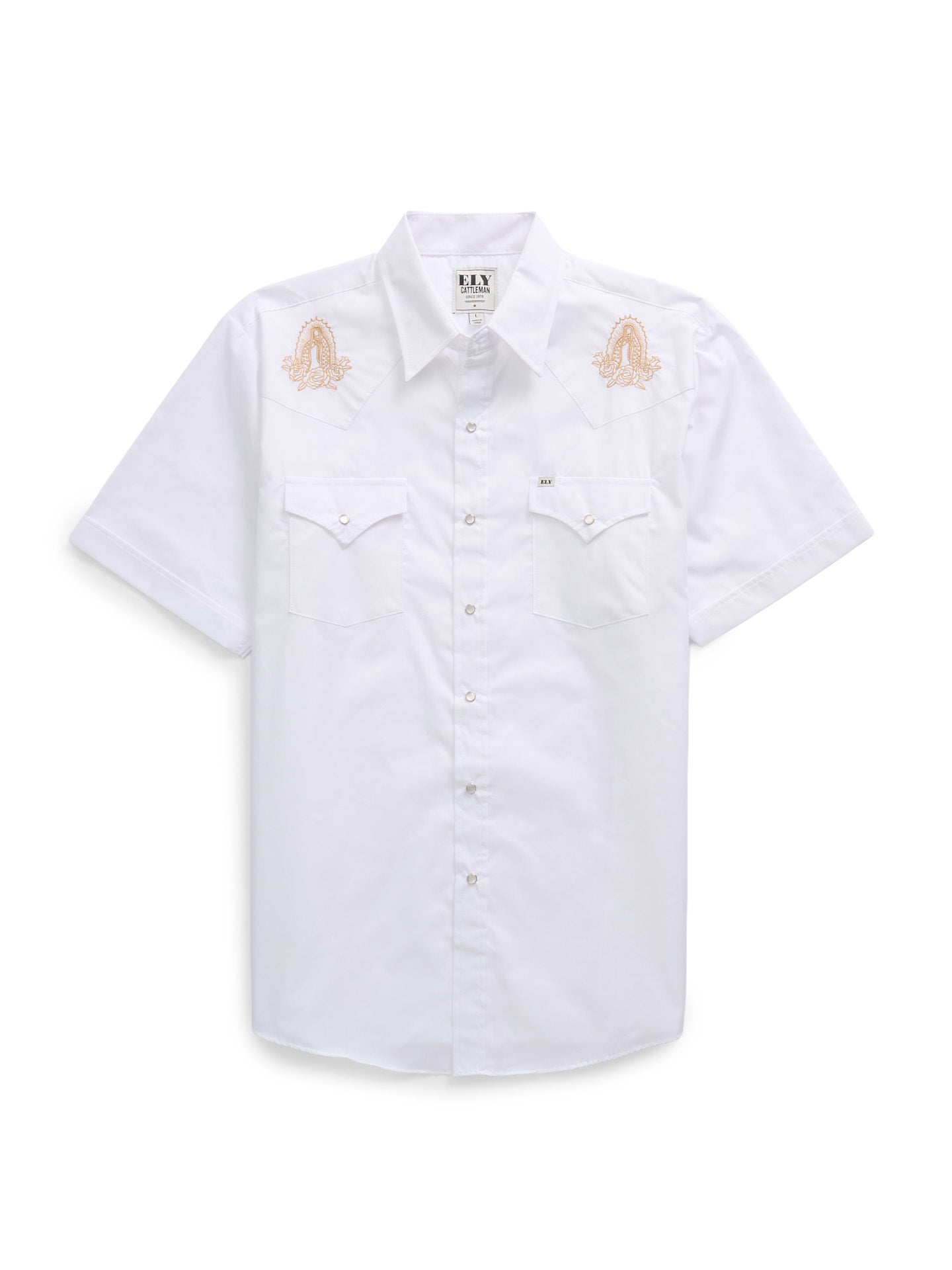 Men's Ely Cattleman Short Sleeve Solid Shirt with Guadalupana Embroidery Western Snap Shirt - Ely Cattleman - Flyclothing LLC