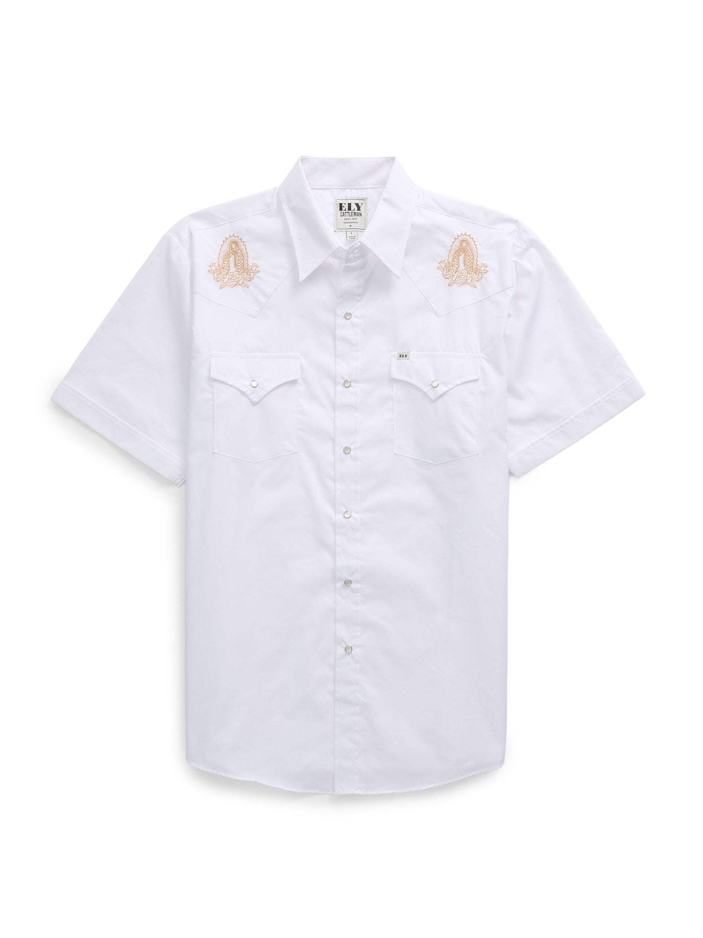 Men's Ely Cattleman Short Sleeve Solid Shirt with Guadalupana Embroidery Western Snap Shirt - Ely Cattleman - Flyclothing LLC