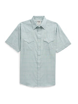 Men's Ely Cattleman Short Sleeve Tonal Windowpane Solid Dusty Aqua Western Shirt
