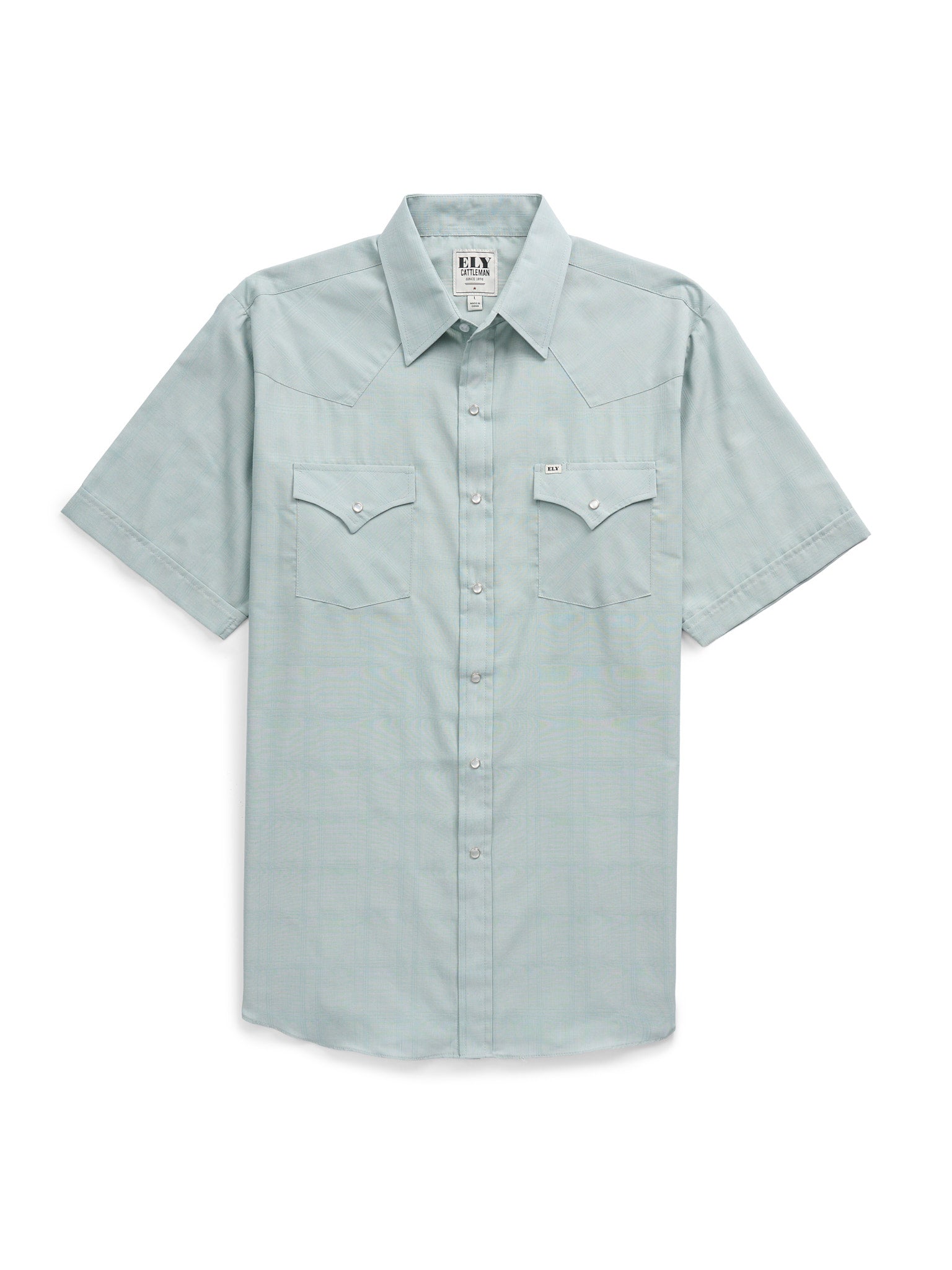 Men's Ely Cattleman Short Sleeve Tonal Windowpane Solid Dusty Aqua Western Shirt
