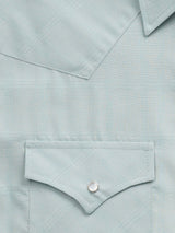 Men's Ely Cattleman Short Sleeve Tonal Windowpane Solid Dusty Aqua Western Shirt