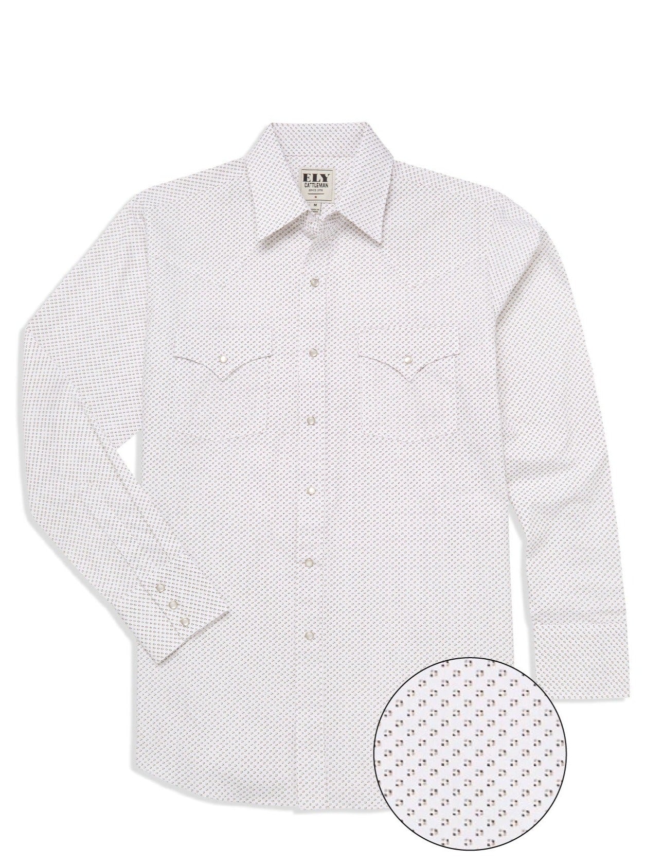 Men's Ely Cattleman Long Sleeve Geo Print Western Snap Shirt- Blue & White