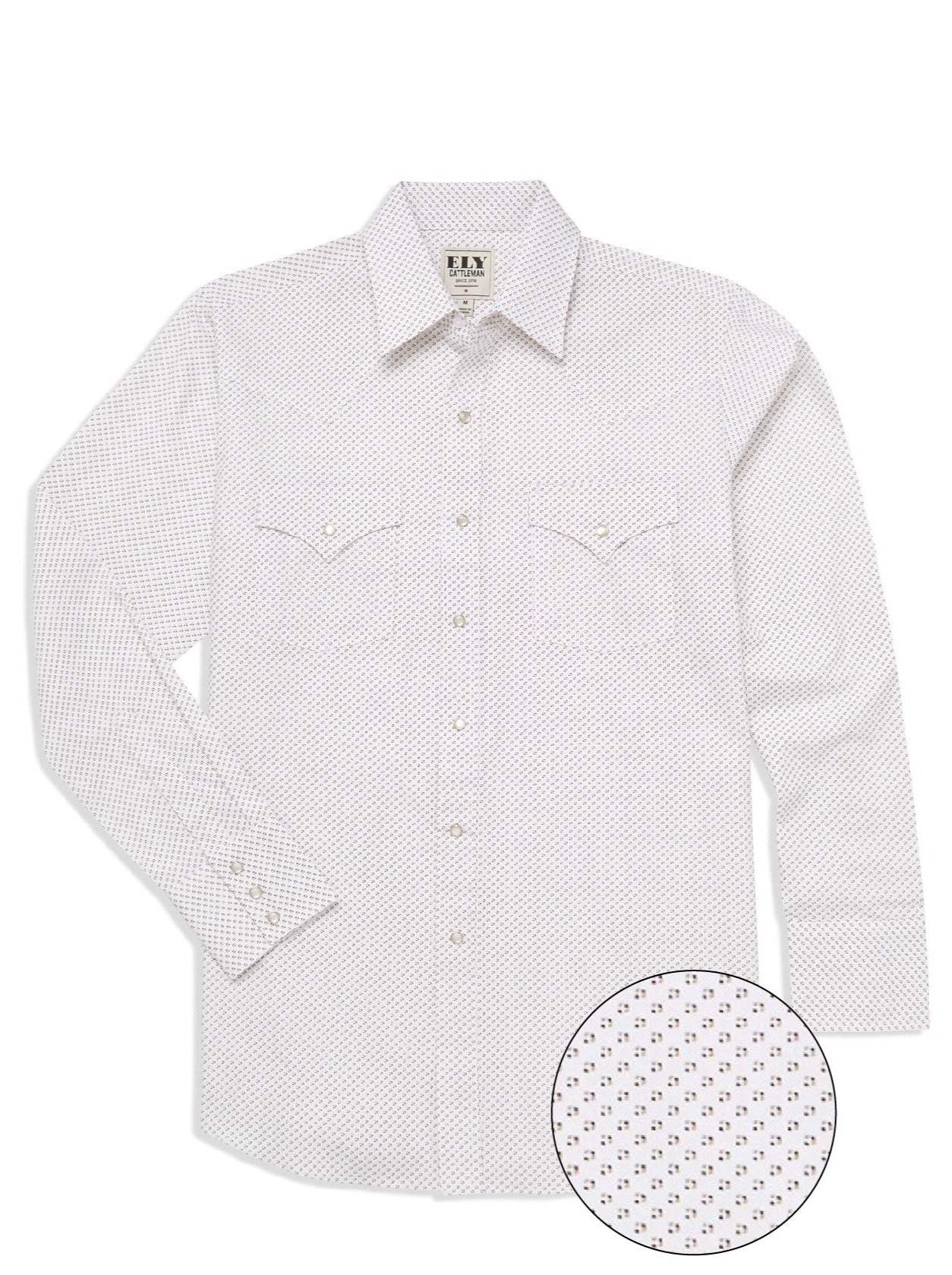 Men's Ely Cattleman Long Sleeve Geo Print Western Snap Shirt-White - Ely Cattleman - Flyclothing LLC