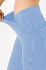 Basic Bae Asymmetrical Waist Denim Shorts with Pockets - Trendsi - Flyclothing LLC