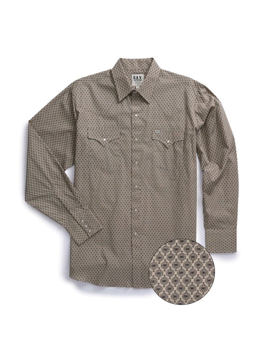 Men's Ely Cattleman Long Sleeve Medallion Print Western Snap Shirt- Teal & Khaki - Ely Cattleman - Flyclothing LLC